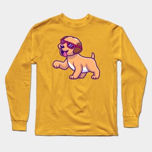 Cute Dog Walking With Glasses Cartoon Long Sleeve T-Shirt